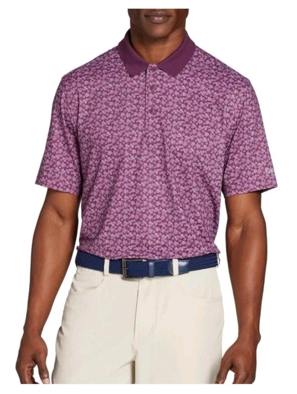 Walter Hagen Performance P11 Dogwood Ditsy Golf Polo Beet Purple Mens